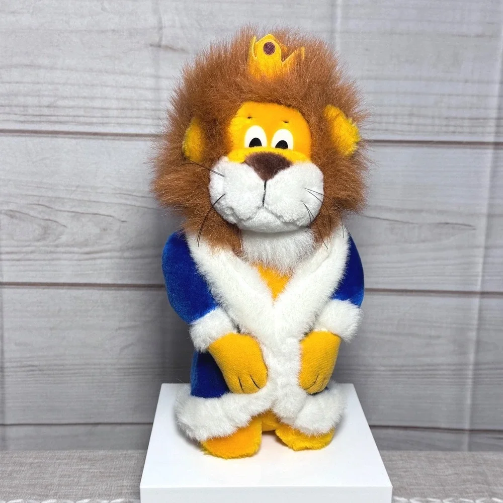 Vintage 1993 Liberty Toy King Lion Plush Royal Blue Robe Crown Stuffed Animal